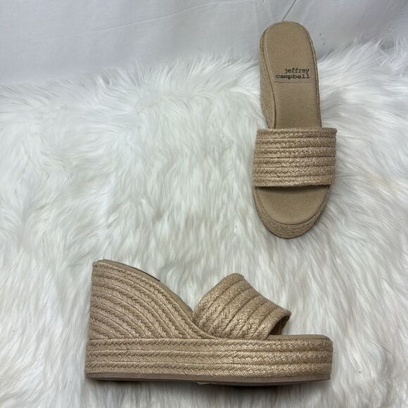 Jeffrey Campbell Sunlit Natural Raffia Platform Wedge Sandals Sz EU 40/US 9.5 - Picture 2 of 7